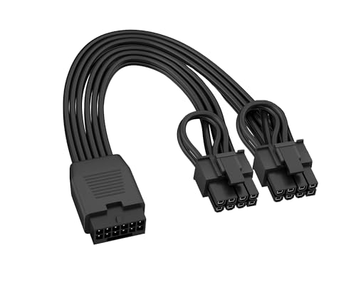 Thsion 12VHPWR Cable Extension, 20cm 16 Pin(12+4) Female to Dual 8 Pin(6+2) Male PCIe Power Cable, PCIe 5.0 Gen5 600W GPU PSU Conversion Cable for ATX 3.0-3.1 Power Supply