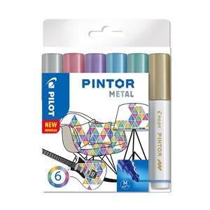 PILOTCreative Marker Pintor Metallic - M, Pack of 6, Assorted Pack of 6