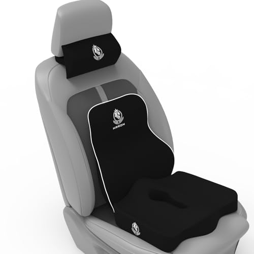 Image of MRRON Neckrest Back Support or Coccyx Orthopaedic Cushion for Long Sitting Universal fit with Ergonomic Design Made by High Density Memory Foam Used for Car or Office Chairs. (Black, Long Back)