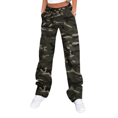 Lepunuo Cargo Pants for Women High Waisted Casual Pants Baggy Stretchy Wide Leg Y2K Streetwear with 6 Pockets