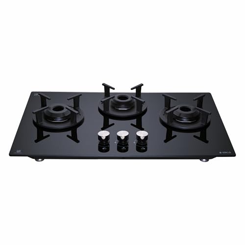Image of Elica 60cm 3 Burner Auto Ignition Hob | RG FLEXI 360 LOTUS IND HD Brass | SABAF Brass Burners | Built-in & Freestanding | Toughened Black Glass | 10-Year Burner & 5-Year Glass Warranty