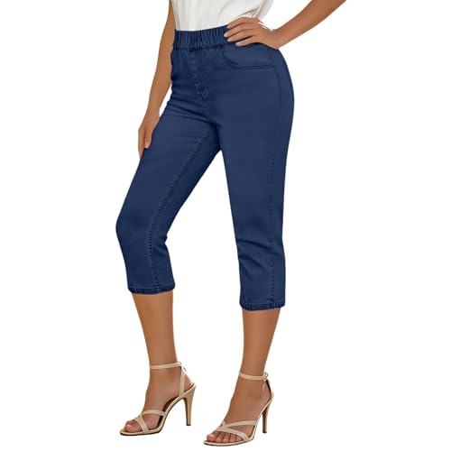 Pantalon capri d'été en jean 3/4 pour femme taille haute style streetwear