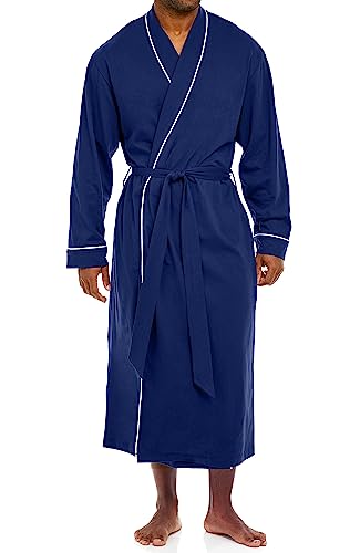 Alexander Del Rossa Men's Robes, Mens Bathrobes Lightweight, Mens Robes with Pockets, Soft Cotton Knit Robe for Men Midnight Blue - 5 ft 5 in & Taller Large (A0860MBLLG)