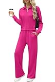 WIHOLL Womens Loungewear Set Sweatsuit 2 Piece Outfits Sweatshirt Sweatpants Fall Fashion 2024 Tracksuit Hot Pink M