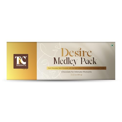 Image of TAC Delights Desire Dark Chocolate Assortment (3 Flavors) - Dark Chocolate, Sea Salt & Champagne Truffle - Premium Chocolate Bar Gift for Couples - Mood-Enhancing Treat for Men & Women (1 Box)