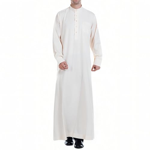 Musuly Herren Kaftan – Traditionelle Thobe Abaya Djellaba (Beige, XL)