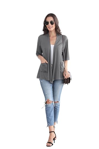 Image of ADANIKI Women 2026 Summer Lightweight Cardigan, Short Sleeve Open Front Casual Trendy Womens Kimono Cover Up with Pocket