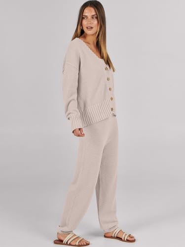 Caracilia Womens 2 Piece Outfits Lounge Set V Neck Cardigan Sweater Pants Sets Knit Matching Loungewear 2025 Fall Clothes4