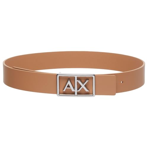 Armani Exchange Women's Simple Look, Monocolor, Logo Buckle Plate Belt, Camel Rose, 80