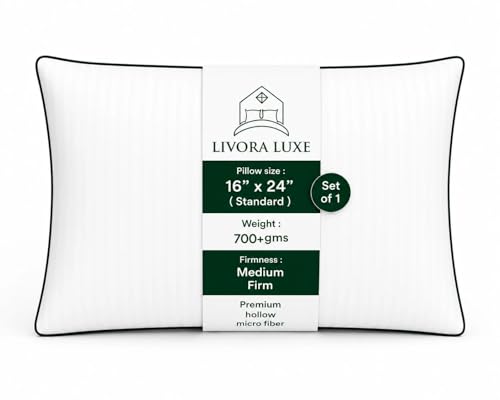 Image of Livora Premium Hollow Fiber Bed Pillow Set of 1 (16 inchx24 inch) - Soft, Fluffy & Hypoallergenic | Machine Washable | for Sleeping, Home & Daily Use | 6 Months Warranty