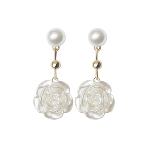 YAXUN 925 Sterling Silver Pearl Stud Earrings For Women wtih Camellia Flower Rose Drop Dangle Earrings Fashion Jewellery Gifts Cover