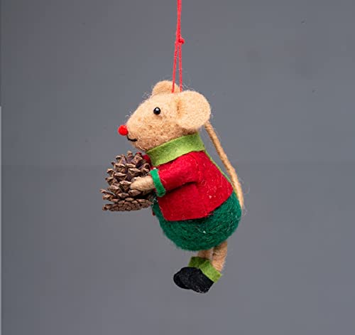 Christmas Decorations 4 Pieces Felted Wool Mice Christmas Tree Ornaments, Handcarft Felt Cute Mouse Christmas Decor - Vintage Wool Animal Blue Red Xmas Ornament For Indoor Window #TOP3