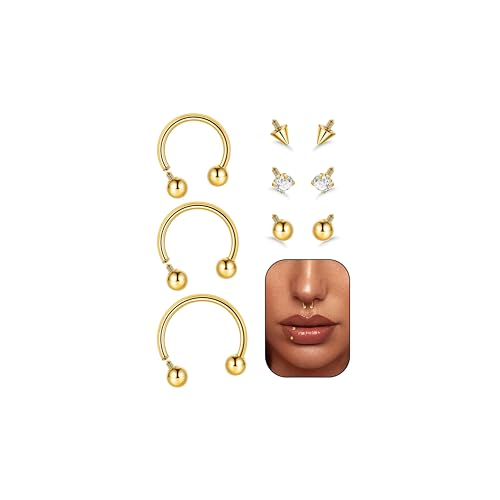 16G 18G G23 Titanium Septum Nose Rings for Men Women Horseshoe Septum Ring for Sensitive Skin Internally Threaded Lip Ring Spike Ball Cartilage Helix Daith Tragus Hoop Earring 8-12MM