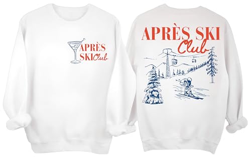 A AHHYESS Ski Hoodie Apres Ski Sweatshirt Skiing Sweater Skiing Sweatshirts for Women Men Winter Sports Skiers Hoodie White