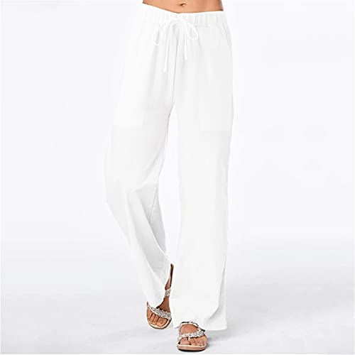 Women's Cotton Linen Pants Summer Straight Wide Leg Pants Drawstring High Waisted Trousers Loose Fit Comfy Palazzo Pants #TOP1