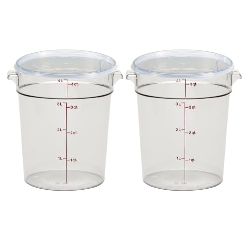 Image of Cambro Food Storage Container with Lid (2 Pack) - Round Series - 4 QT (Quart) - Commercial Grade for Food Prep (Clear)