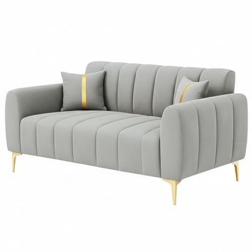Image of FURNY Harmony 2 Seater Velvet Fabric Sofa Set (Light Grey) with Golden Finish Legs Durable & Comfortable Ideal for Living Room