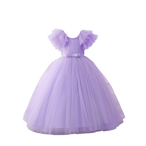 Flower Girl Ruffled Sleeve Dress A Line Birthday Party Ball Wedding Maxi Gown Girls Formal Pageant Vintage Dance Dresses