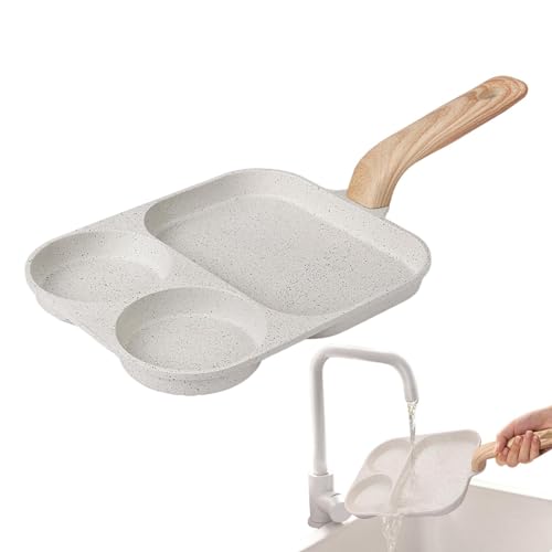 Sartén tostadora para desayuno, sartén para parrilla para tapa de estufa | Sartén de 3 secciones | Sartén dividida, sartén antiadherente, sartén para panqueques, sartén de huevos, sartén