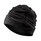 Swim Caps for Women Swimming, Fabric Nylon Cloth Swim Cap, Comfort Pleated Swimming Cap for Long Hair, Not Waterproof Elastic Bathing Caps, Swim Hat Keep Hairstyle Unchanged(1pc-Bright Black)