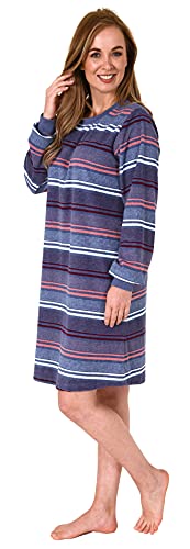 NORMANN-Waeschefabrik-Damen-Frottee-Nachthemd-mit-Buendchen-in-Streifendesign-auch-in-Uebergroessen-212-213-235