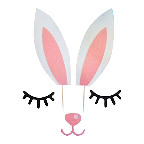 Easter Bunny Ears Cake Topper Decorations With Eyelashes Nose Picks For Easter Rabbit Theme, Birthday, Wedding, Baby Shower, Spring Easter Party Decor Supplies #TOP5