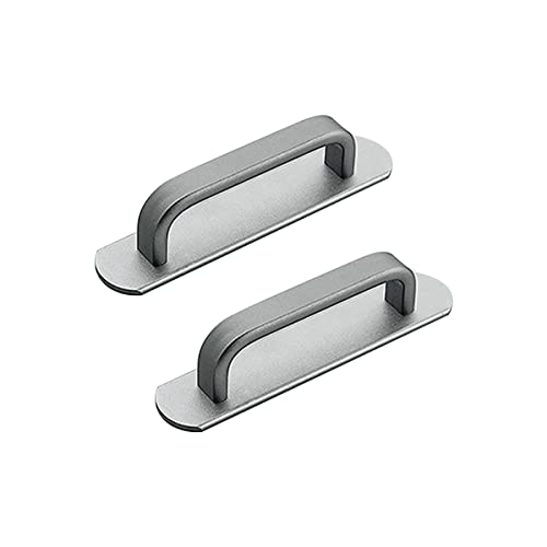 CcHhyyt 2 stycken självhäftande handtag aluminiumlegering skåphandtag med självhäftande skjutdörrhandtag dörrhandtag möbelhandtag för limning för kylskåp köksskåp lådor (96 mm, grå)