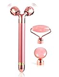 3in1 Face Massager For Women 3D V Line Lifting Rose Quartz Face Roller Skin Care Tools Electric Vibrating Eye Massager Tool Face Lift Double Chin Reducer HANABEE Anti Aging Facial Massager Skin Roller