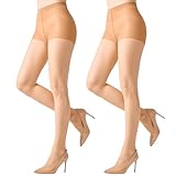 Aaronano 2 Pairs 30D Run Resistant Pantyhose Ultra Soft Non Rip Tights(2 Natural, L/XL)