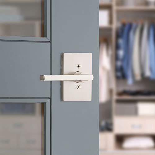 Kwikset Halifax, Door Handle Lever Nonfunctioning Dummy Lever with Microban, Rectangular Rose in Satin Nickel - Image 4