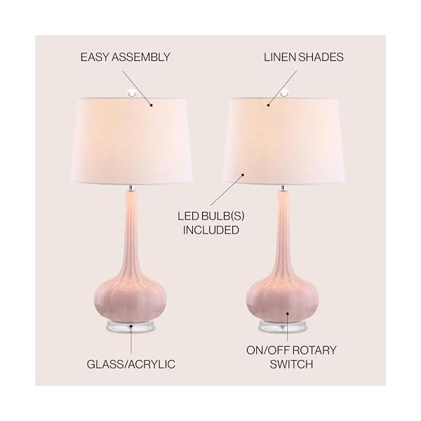 JONATHAN Y JYL1079A-SET2 Set of 2 Table Lamps Bette 28.5" Glass Teardrop LED Table Lamp Contemporary Bedside Desk Nightstand Lamp for Bedroom Living Room Office College Bookcase, Pink - Image 3