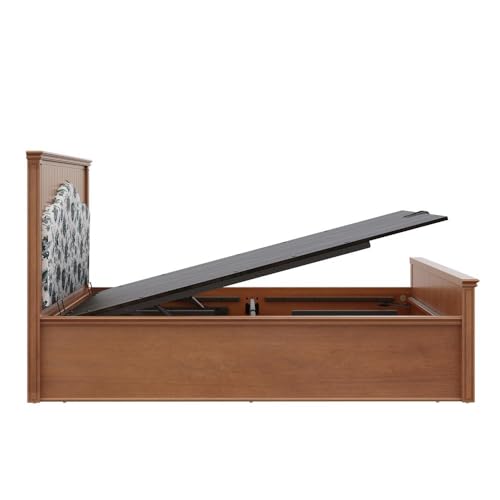 Image of Wakefit Wood Anokhi Queen Hydraulic Brown Storage Bed,White