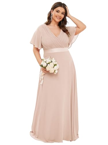 Image of Ever-Pretty Women's Chiffon Formal Evening Dresses for Curvy Women V-Neck Plus Size Floor Length Bridesmaid Dress