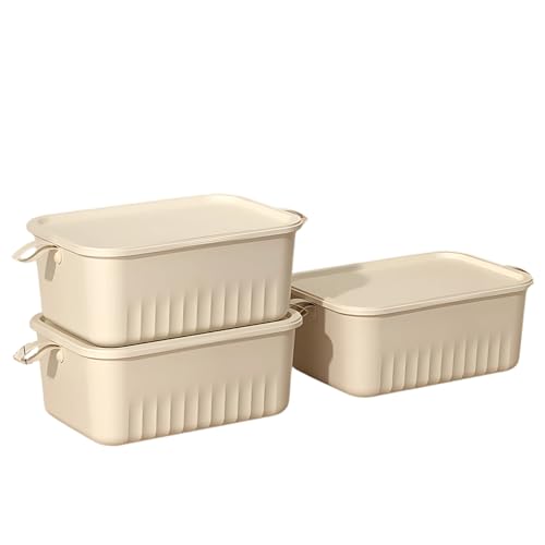 Image of KREPS Multi Purpose Plastic Storage Bins Stackable Organizer Boxes with Lids, Stackable Crates for Home & Kitchen, items like books, clothes, snacks, toys. (Pack Of 3, Medium - 39 X 27 X 24 CM)