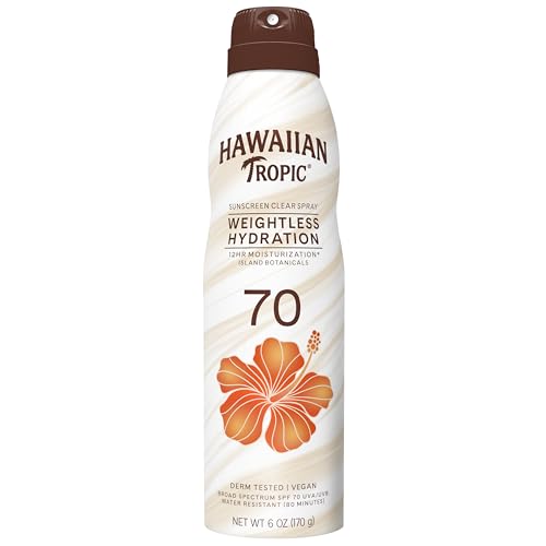 Hawaiian Tropic Weightless Hydration Sunscreen Spray SPF 70, 6oz | High SPF Sunblock, Oxybenzone Free, Hawaiian Tropic Spray Sunscreen, 6oz