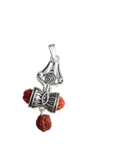 Hijet Silver Oxodized Om Damru Rudraksha Om With Trishul Pendant For Boys And Men's Or Women's For Good Luck Good Wealth Blessings
