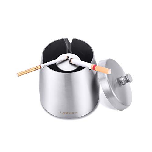 Aschenbecher Edelstahl mit Deckel, Winddichter Tischaschenbecher für...