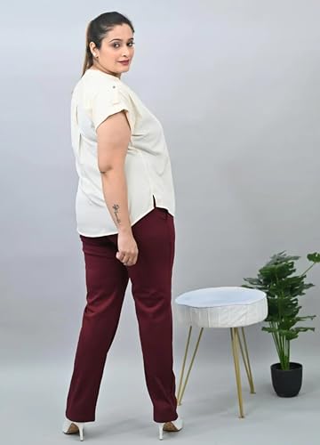 Image of Fashion Plus PlointTrandy Textured Trousers for Women | Women Loose Fit Trousers | Women's High-Waisted Pant | Women Trousers Pants | Korean