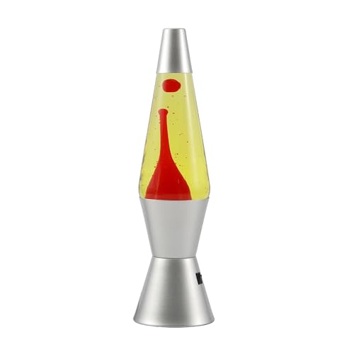 I-TOTAL® - Lámpara de lava LED – Diseño moderno con efecto de burbujas fluidas, bajo consumo, luz LED integrada, 37 cm (Base plateada, líquido amarillo, cera roja)