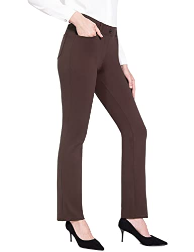 BALEAF Women s Yoga Dress Pants Stretchy Work Slacks Business Casual Straight Leg Trousers with Pockets Petite 29  Brown S