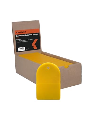 Image of KREFINISH Body Filler Spreaders (Pack of 100) - 3 inch Yellow Reusable Plastic Spreader for Automotive Fillers, Putties, Glazes, Caulks and Paint