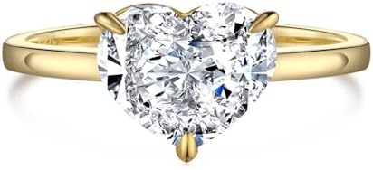 4CT Lab Created Diamond Engagement Ring for Women, 18K Yellow Gold Vermeil Lab Grown Diamond Wedding Band, D Color VVS1 Clarity Heart Cut Promise Ring for Her