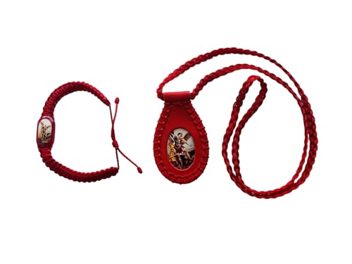 Set de San Miguel Arcangel Pulcera y Escapulario Tejido de Hilo