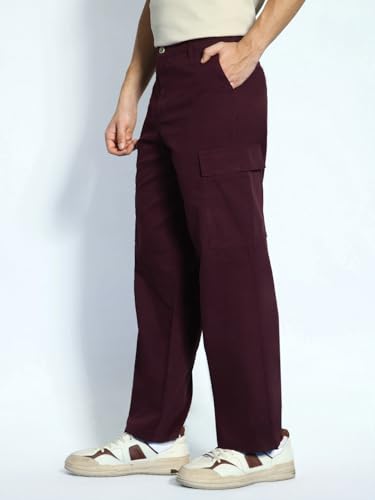 Image of Urbano Fashion Men's Loose Baggy Fit Solid Cargo Chino Trouser Pant with 6 Pockets Non-Stretchable