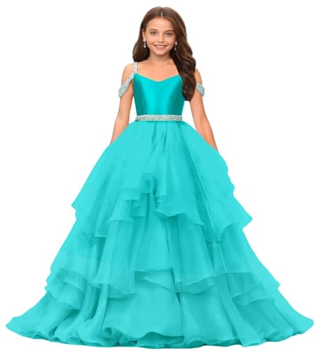 Off Shoulder Pageant Dresses for Girls Puffy Tulle Beaded Flower Girl Dress Birthday Party Ball Gowns for Wedding4