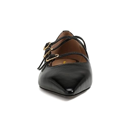 Womens Closed Pointed Toe Mary Jane Flats Cross Strap Buckle Low Heels Shoes for Dancing Ballroom Party Size 4-16 US4