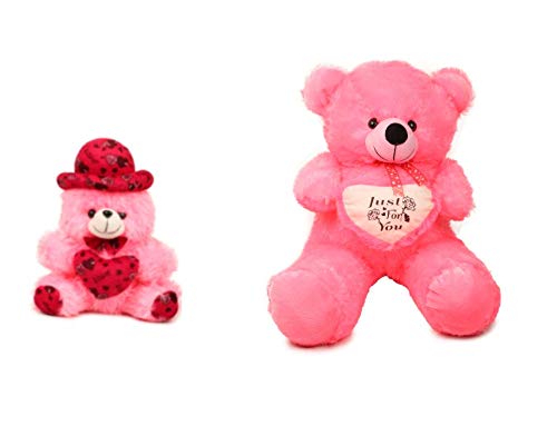 nkl Soft Teddy Bear with Heart Brown 2 feet (60 cm) +1 Feet Cap Teddy 30 Pink