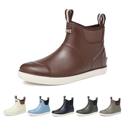 Image of Men's Deck Boots, Deck Shoes Waterproof Rain Boots, Saltwater Fishing Ankle Boots, Non-Slip Rubber Garden Muck Boots for Gardening Boating Camping Sailing Fishing