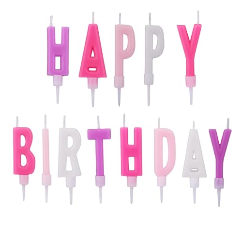 Happy Birthday Candele Lettere, 13 Colorate Candele Alfabeto per Torta con Lettere Grassetto Cera Set Decorazione Torta per Decorazioni Feste Compleanno & Celebrazioni (Rosa Viola)