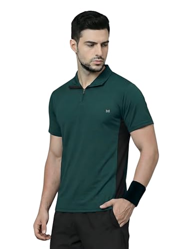 Image of White Moon Dryfit Tshirt for Men, Gym T Shirt for Men Workout - Running with Collar Zipper Neck and Side Panel, Quick-Dry, Anti-Odor Sports Tshirt, Lightweight & Breathable